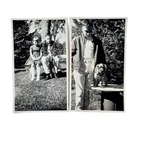 Vtg B&W Original Photo Found 1964 Siblings Hold Fluffy Puppy Snapshot Lot of 2